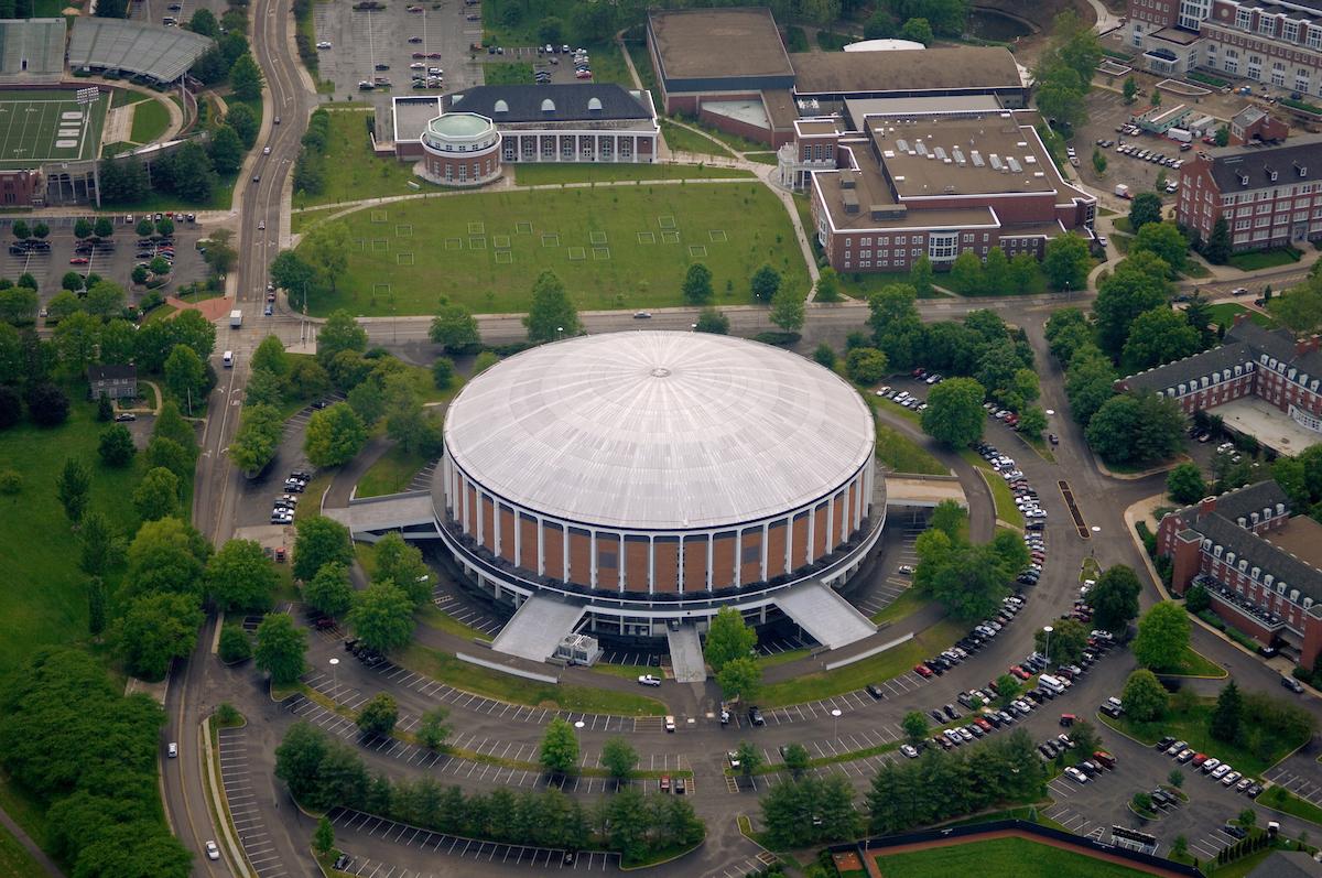 Aerial photo of the Convocation Center at Ohio University